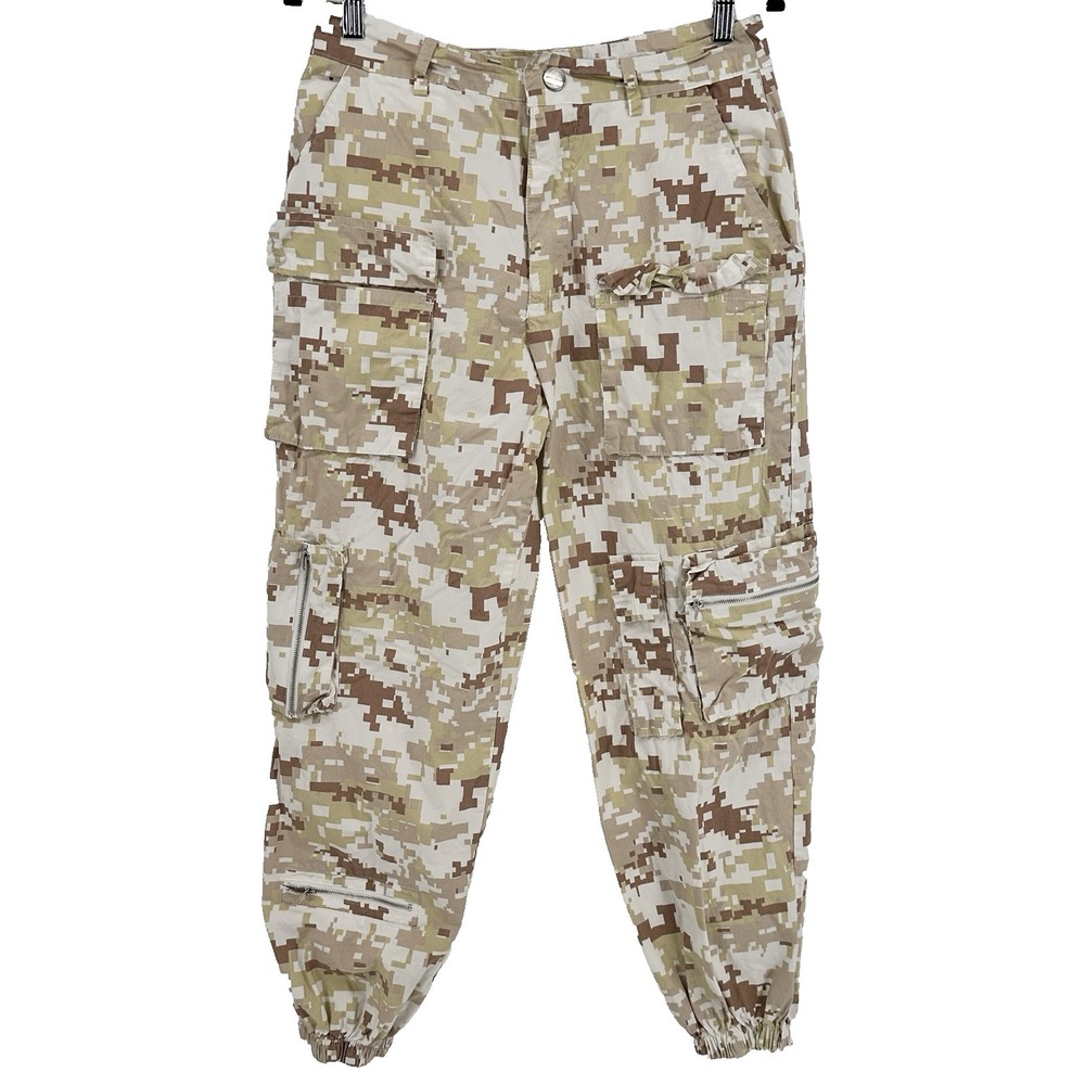 Happily Grey Women Digital Camo Cargo Pants Jogger Size M Y2K Grunge Relaxed 90s